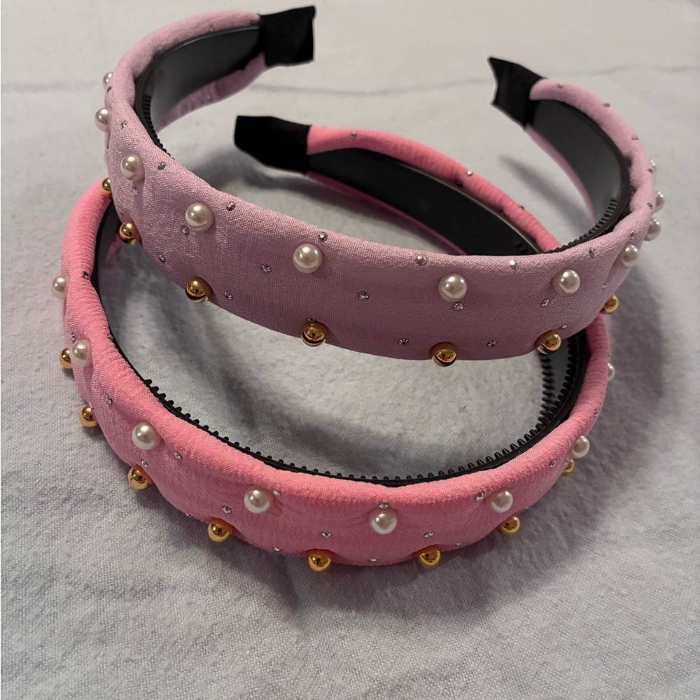 Pink and Lavender Pearl Embellished Headbands - set of 2 NWOT